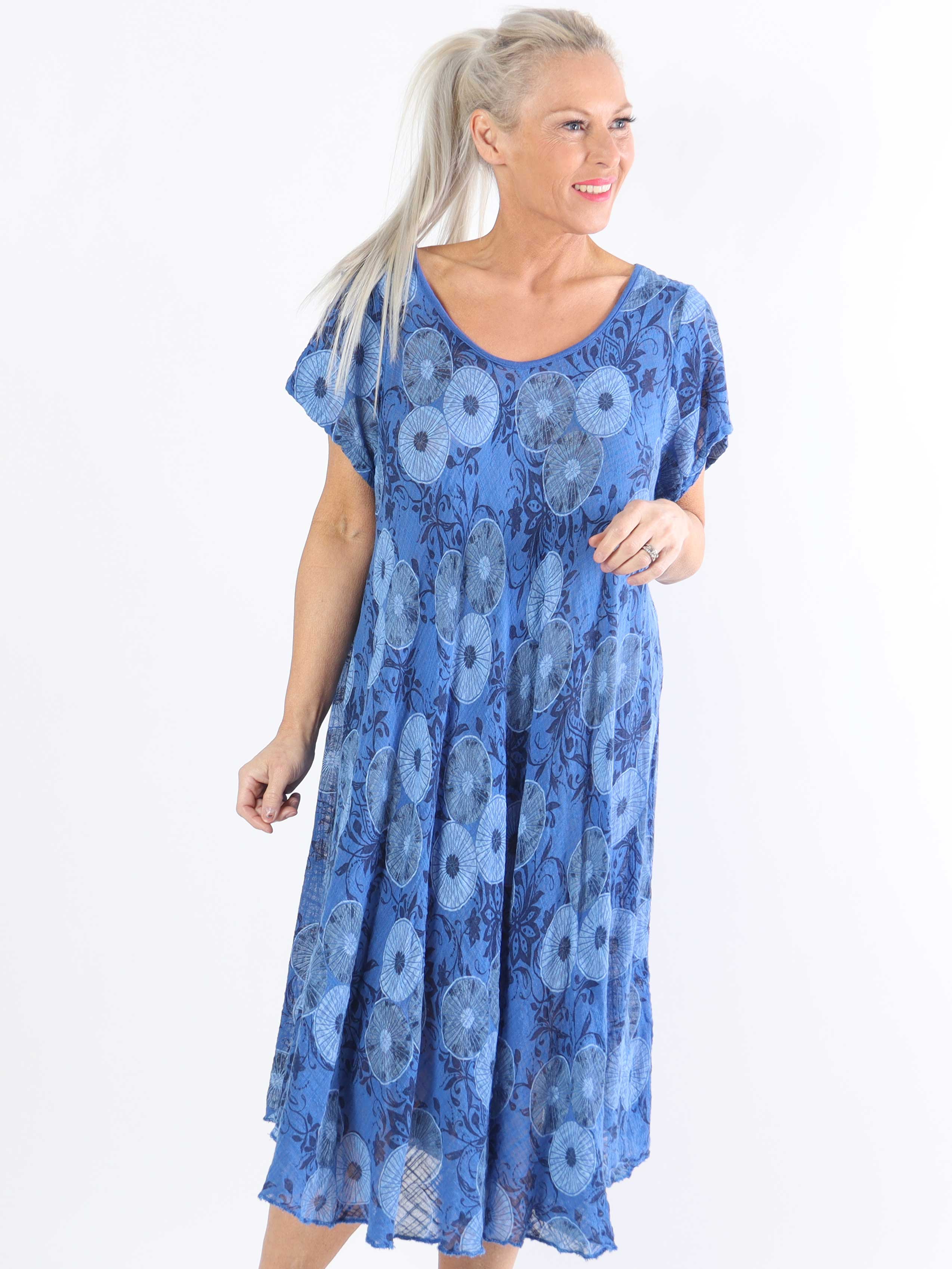 Delphine - Bomuldskjole i plussize med motiv